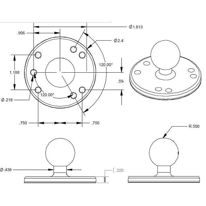 RAM MOUNT RAM monta la piastra di base rotonda | RAM-B-202U