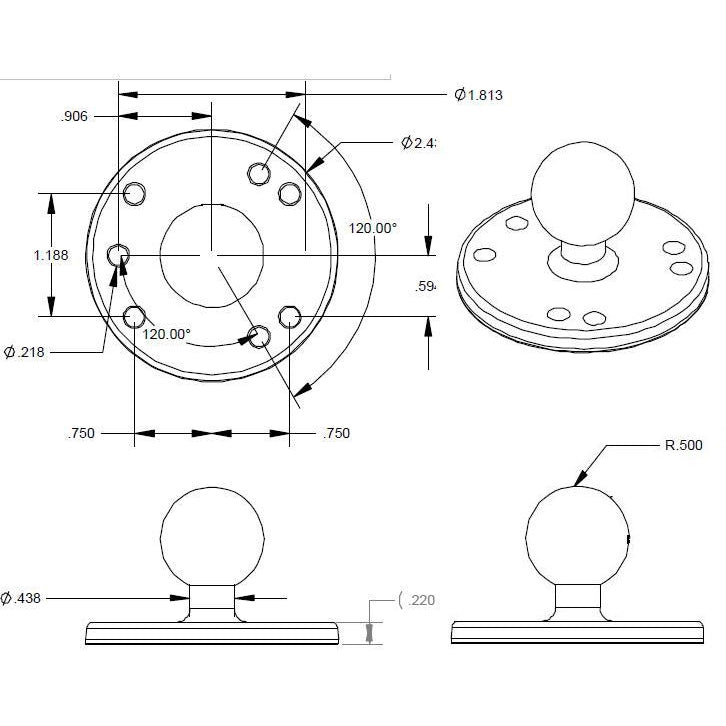 RAM MOUNT RAM monta la piastra di base rotonda | RAM-B-202U