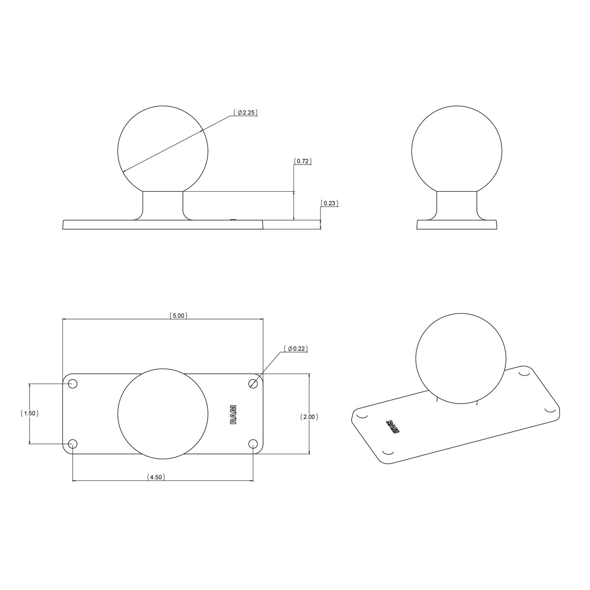 RAM MOUNT RAM Mounts Rectangular Base Plate | RAM-D-202U-25