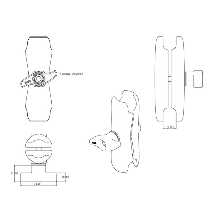RAM MOUNT Brazo de conexión mediano con contratuerca para montaje RAM | RAM-D-201U-MI1