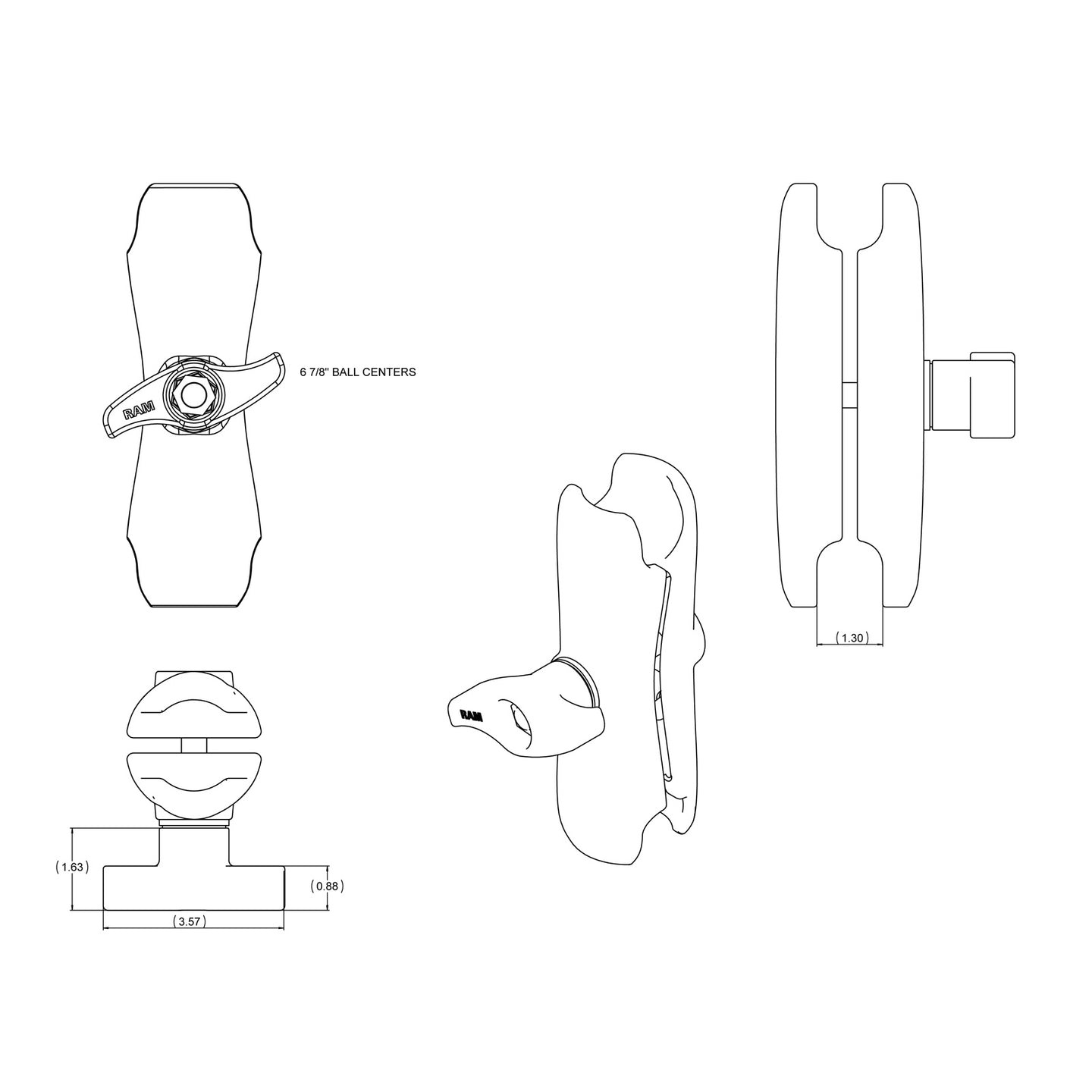 RAM MOUNT Brazo de conexión mediano con contratuerca para montaje RAM | RAM-D-201U-MI1