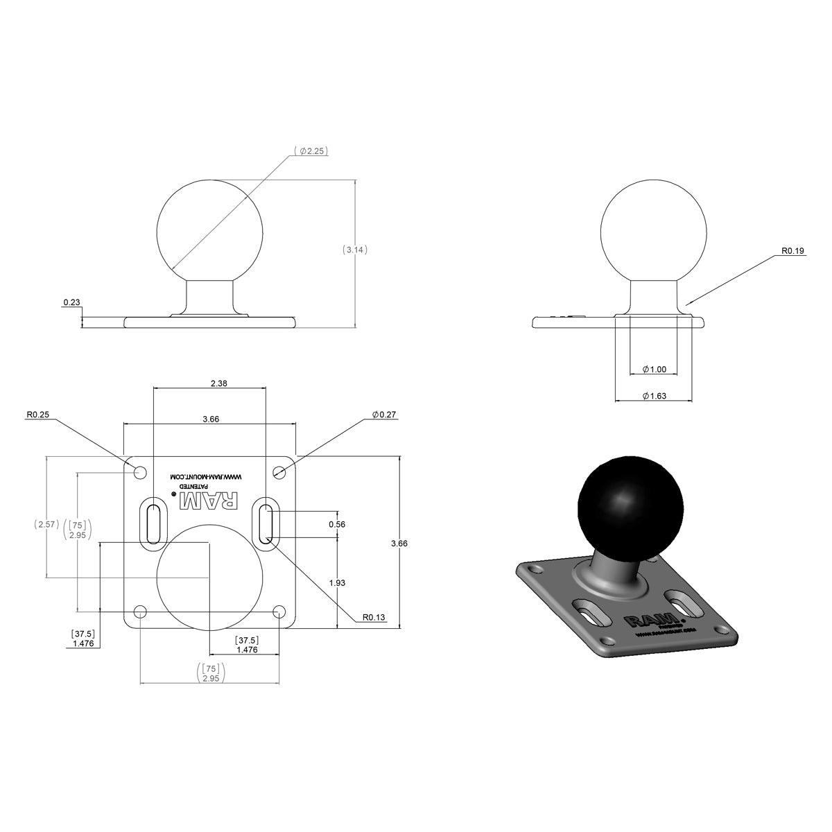 RAM MOUNT Placa VESA para soportes RAM | RAM-D-2461U
