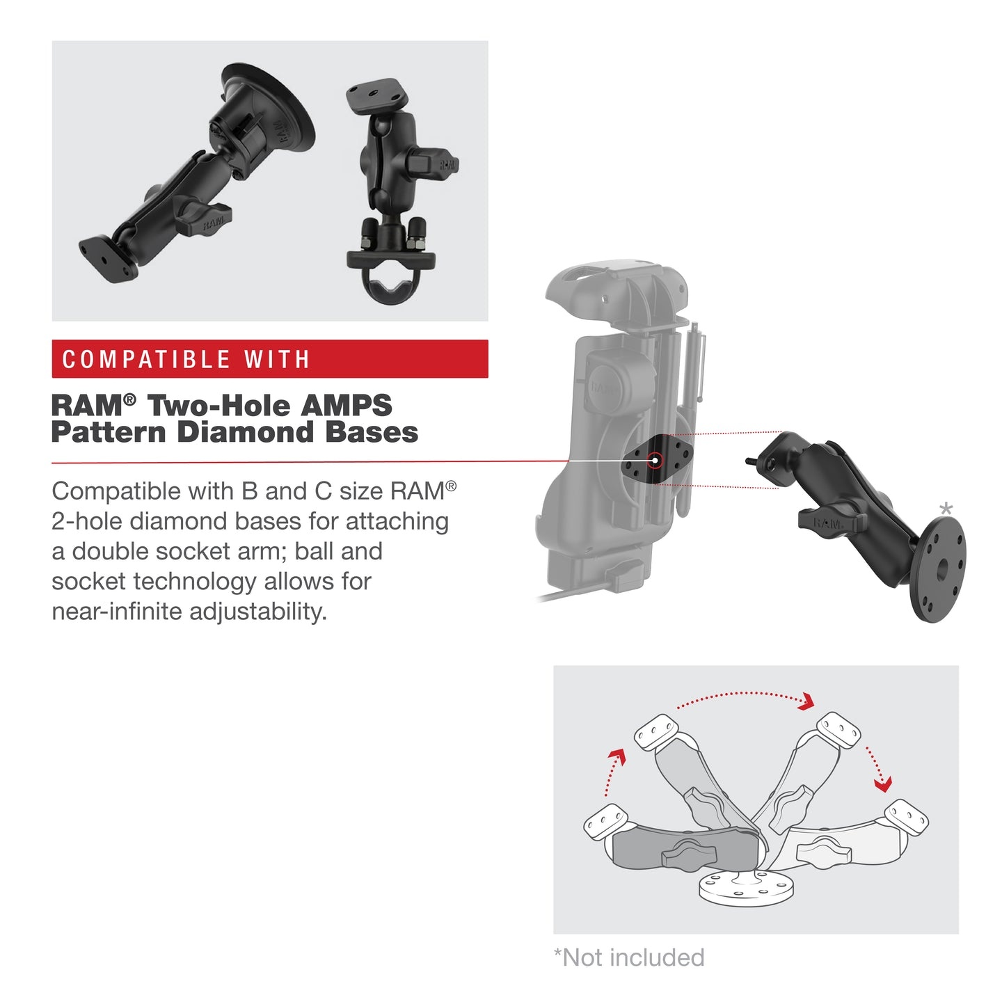 RAM MOUNT RAM Mounts Form-Fit Mounting Bracket, 5.5 mm, 5.5 mm Jack Plug