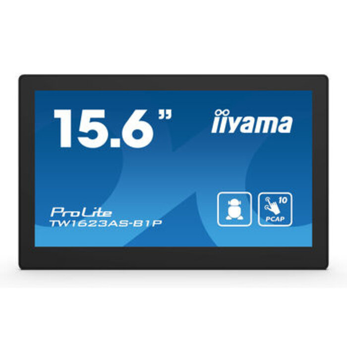 IIYAMA TW1623AS-B1P- iiyama ProLite IDS, 39,6 cm (15,6''), Proiezione capacitiva, Full HD, USB, BT, Ethernet, Wi-Fi, Android, nero
