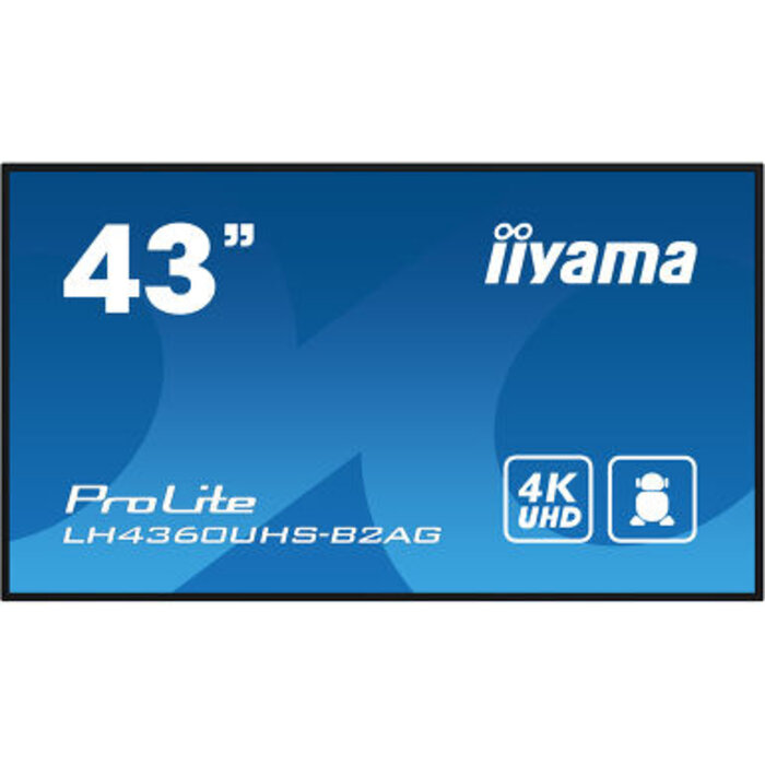 IIYAMA LH4360UHS-B2AG- iiyama ProLite LH4360UHS-B2AG, 24/7, 4K, USB, RS232, Ethernet, Wi-Fi, Android, kit (RS232), zwart