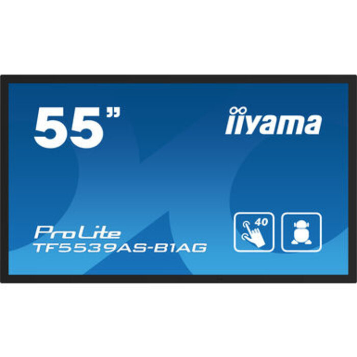 IIYAMA TF5539AS-B1AG- iiyama ProLite TF5539AS-B1AG, 24/7, 138,6 cm (54,6''), geprojecteerd capacitief, 4K, USB, RS232, Ethernet, Android, kit (USB)