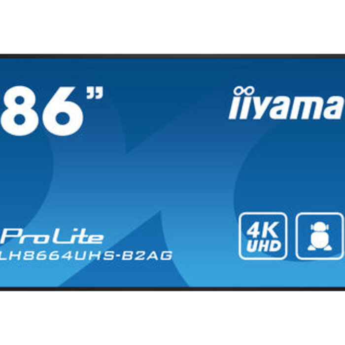 IIYAMA LH8664UHS-B2AG- iiyama ProLite LH8664UHS-B2AG, 24/7, 139 cm (55''), 164 cm (64,6''), 217,4 cm (85,6''), 4K, USB, RS232, Ethernet, Wi-Fi, Android, kit (RS232), noir