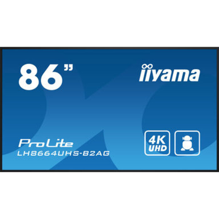 IIYAMA LH8664UHS-B2AG- iiyama ProLite LH8664UHS-B2AG, 24/7, 139 cm (55''), 164 cm (64,6''), 217,4 cm (85.6''), 4K, USB, RS232, Ethernet, Wi-Fi, Android, kit (RS232), nero