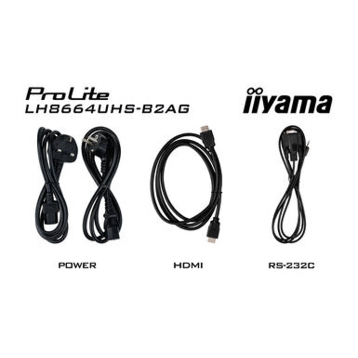 IIYAMA LH8664UHS-B2AG- iiyama ProLite LH8664UHS-B2AG, 24/7, 139 cm (55''), 164 cm (64,6''), 217,4 cm (85.6''), 4K, USB, RS232, Ethernet, Wi-Fi, Android, kit (RS232), nero