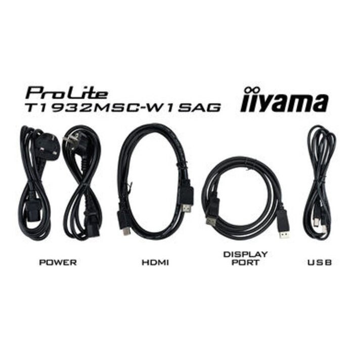 IIYAMA T1932MSC-W1SAG- iiyama ProLite T1932MSC-W1SAG, 48,3 cm (19''), geprojecteerd capacitief, 10 TP, kit (USB), zwart, wit
