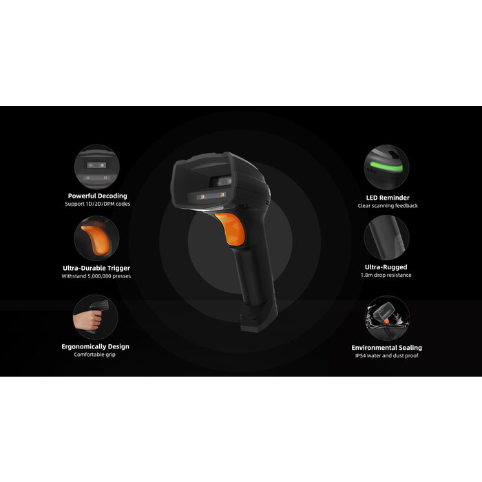 Urovo K200, lecteur de codes-barres industriel 2D DPM avec câble USB droit