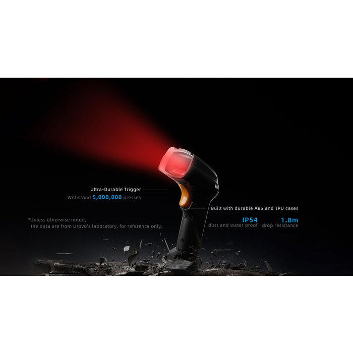 Urovo K220, escáner de código de barras DPM 2D inalámbrico industrial que incluye soporte y cable USB