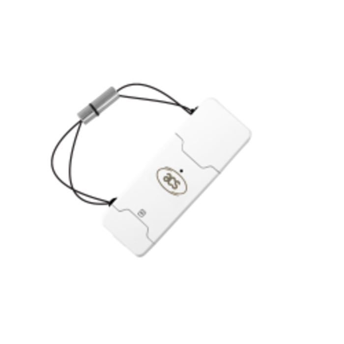 ACS ACS ACR40T-A6 USB Type-A SIM Smart Card Reader, a built-in application button and an included loop