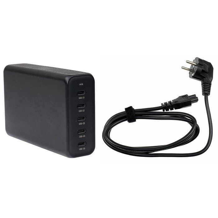 BRODIT Caricabatterie USB-C a 5 porte, 5-Port USB-C Charger 300W with EU cable