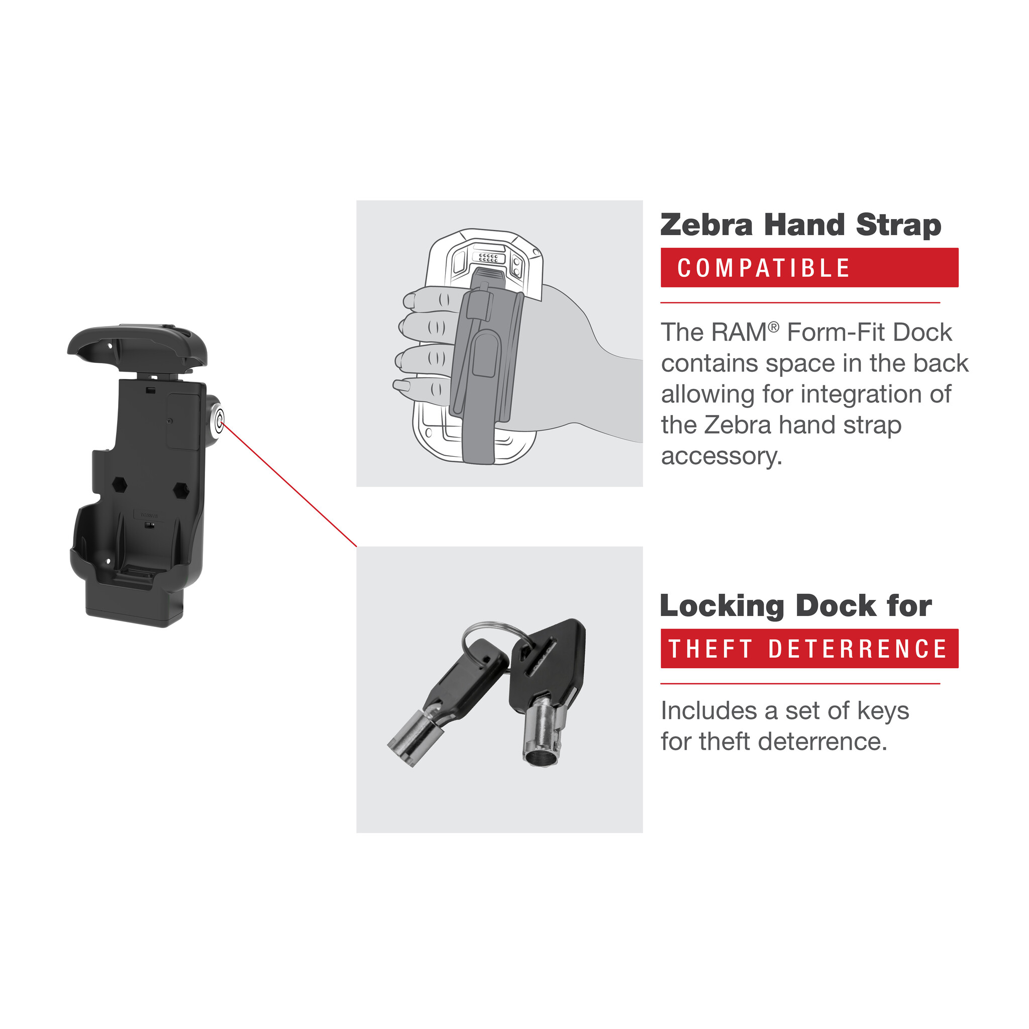 RAM MOUNT Supporto RAM Mounts Form-Fit (con serratura a chiave) per Zebra TC73/78, 328 g, Per inserire il dispositivo