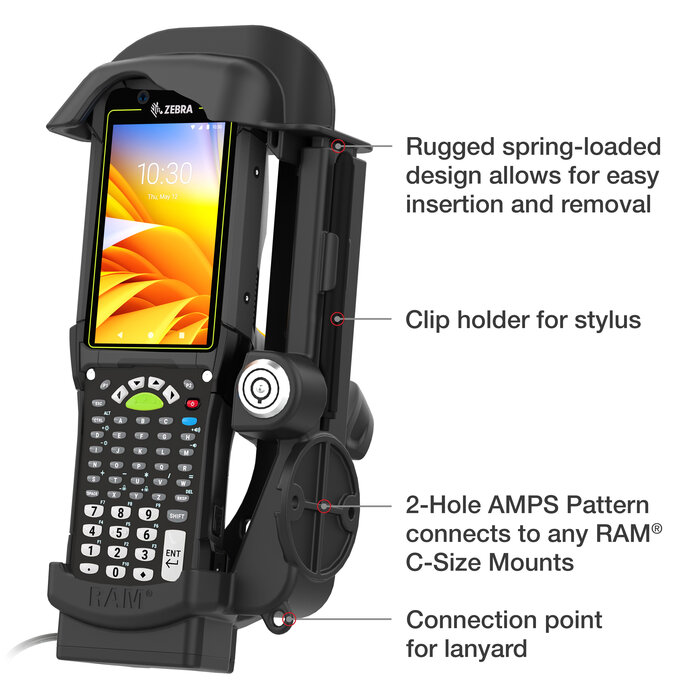 RAM-HOL-ZE32PLU - Soporte de montaje en superficie RAM (con cerradura) para Zebra MC9300/9400