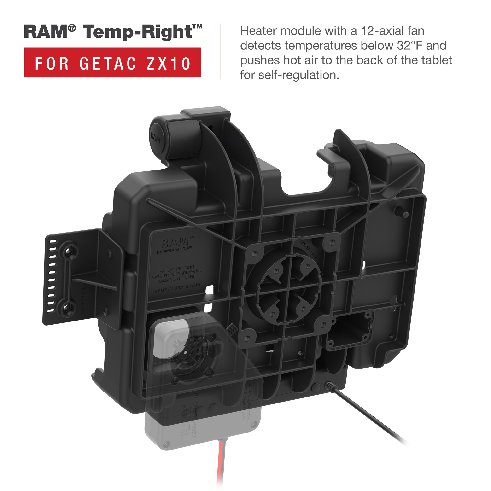 RAM MOUNT Soporte de montaje en forma (con pestillo) para Getac ZX10, 100 cm, NFC