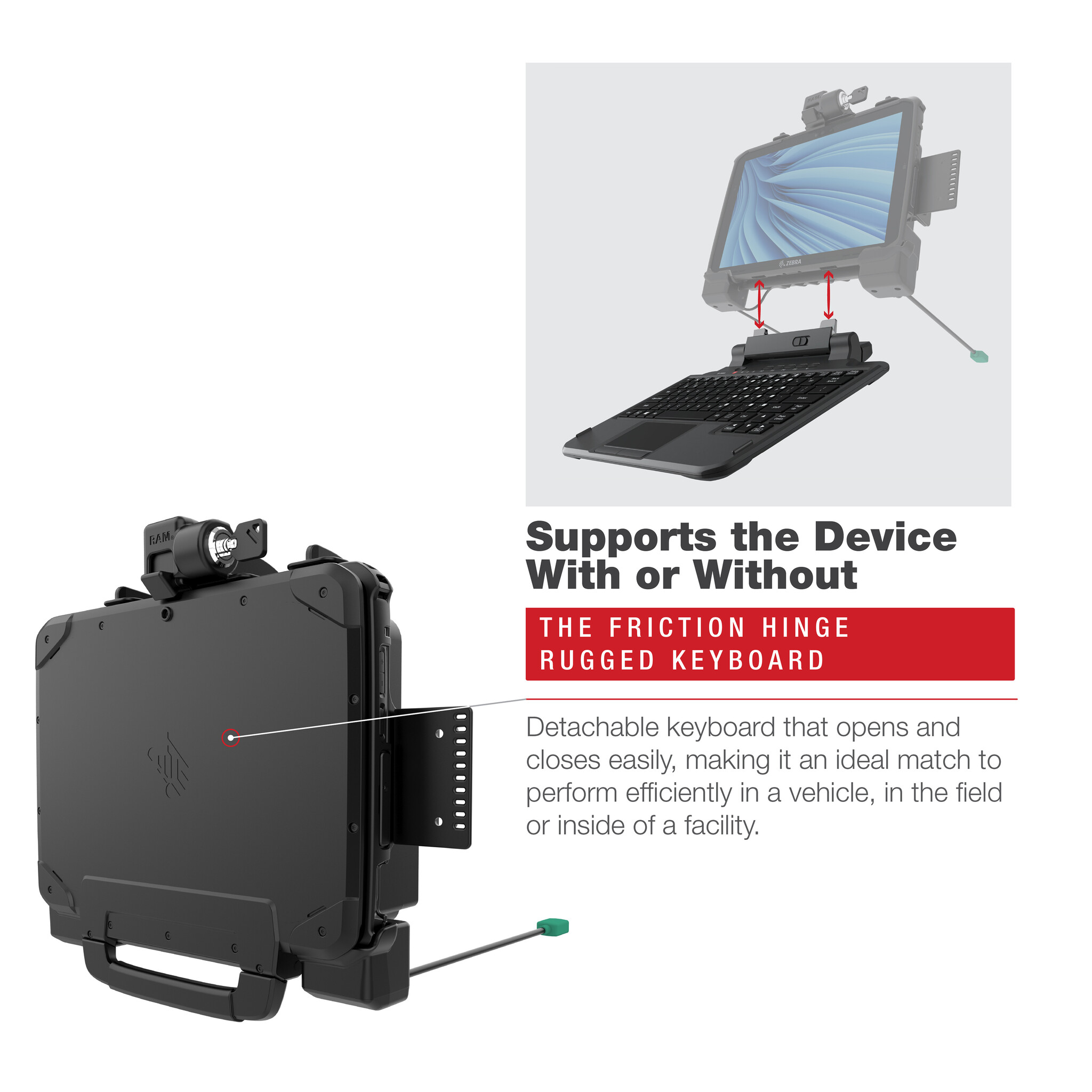 RAM-HOL-ZE22PDLU - RAM Mounts Form-Fit Holder (with Key Lock) for Zebra ET80/85