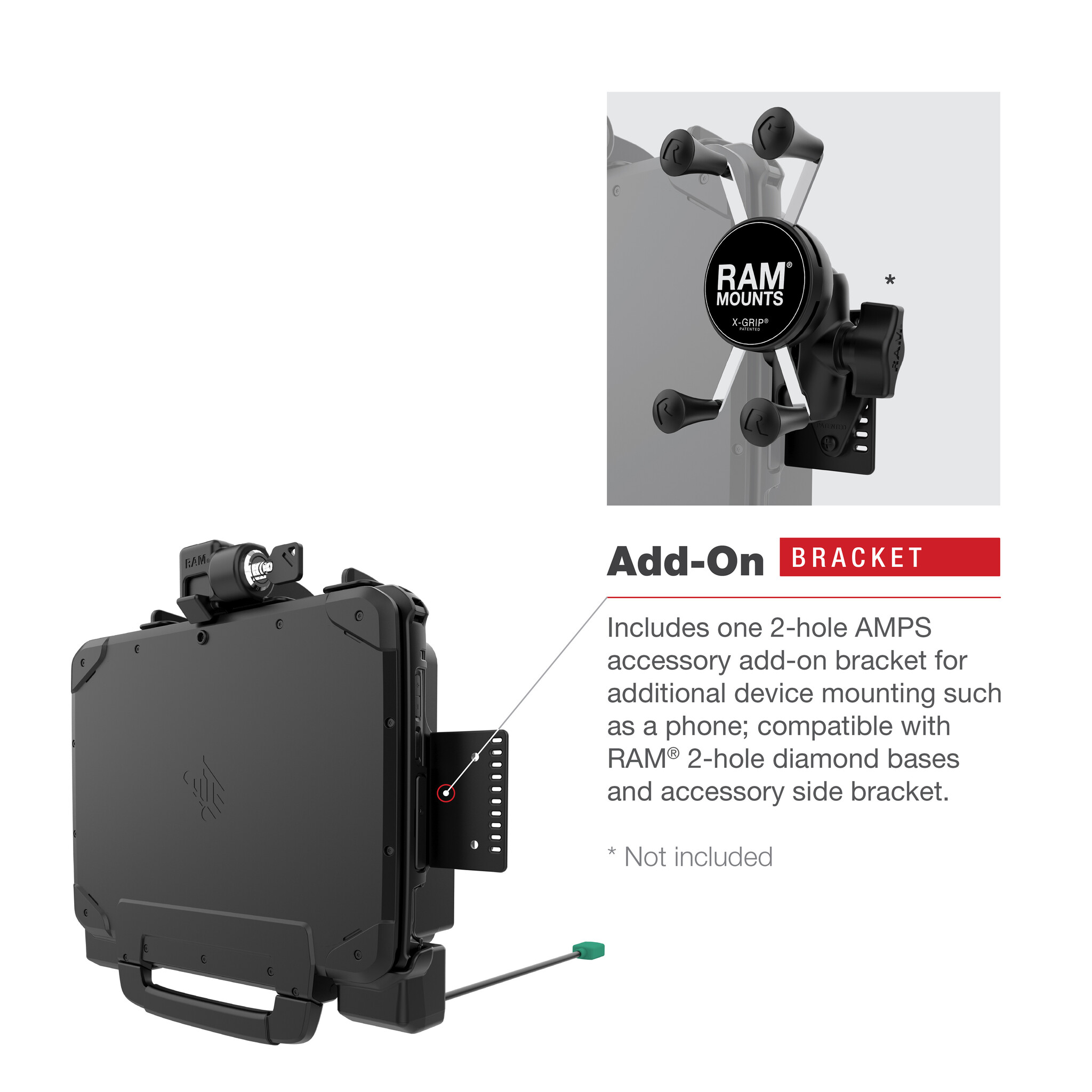 RAM-HOL-ZE22PDLU - RAM Mounts Form-Fit Holder (with Key Lock) for Zebra ET80/85