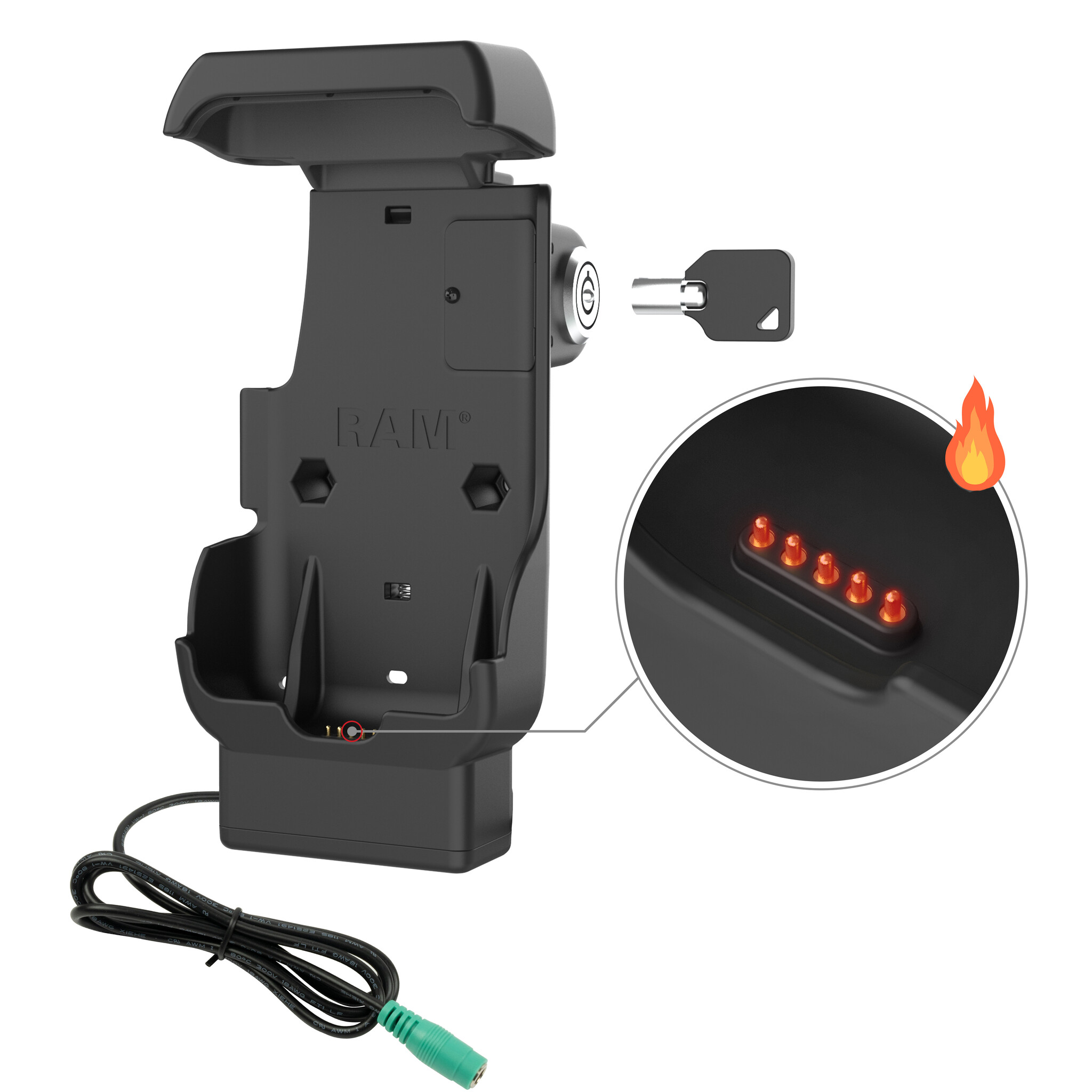 RAM MOUNT RAM Mounts Formpasshalterung (mit Schlüsselschloss) für Honeywell CT40, CT45 und CT47, 5-mm-DC-Anschluss, 100 cm