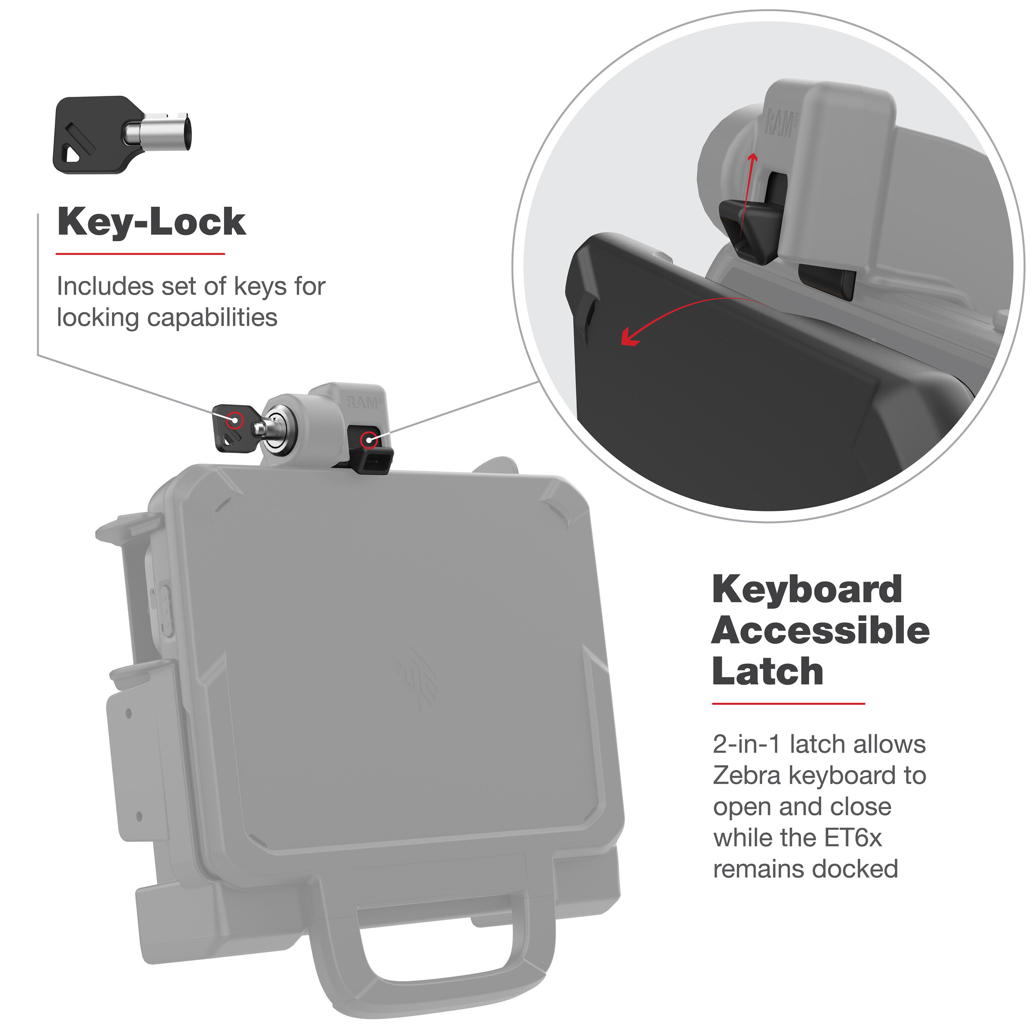 RAM MOUNT RAM-HOL-ZE25LU - RAM Mounts Form-Fit Holder (with Key Lock) for Zebra ET60/65