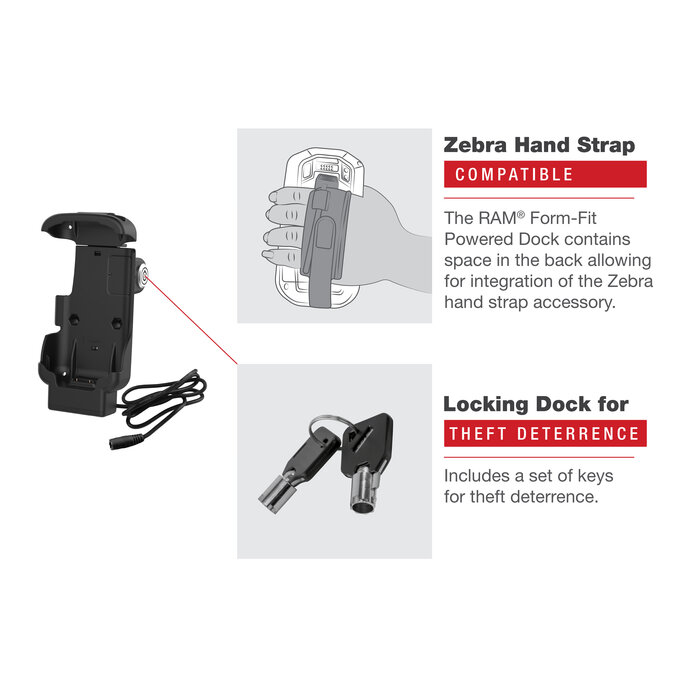 RAM-HOL-ZE17L-1U - RAM Mounts Form-Fit Holder (with Key Lock) for Zebra TC73/78