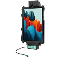 RAM-GDS-DOCK-SAM76CPU - Este soporte RAM Mounts GDS Tough-Dock (Latch) es compatible con las Samsung Tab S7, S9 y S9 FE en una funda protectora IntelliSkin Next Gen. El soporte se alimenta mediante una conexión USB-C y carga el dispositivo mientras está e
