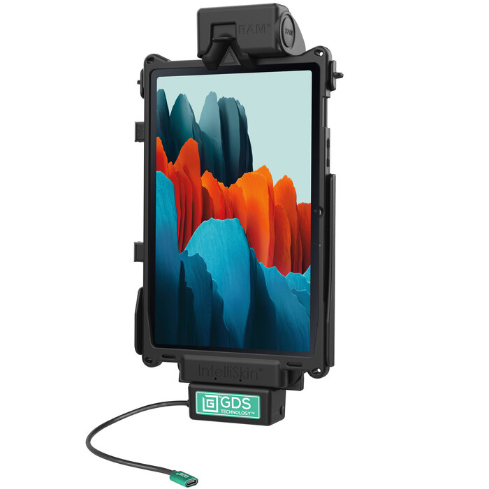 RAM-GDS-DOCK-SAM76CPU - This RAM Mounts GDS Tough-Dock (Latch) holder is suitable for the Samsung Tab S7, S9 & S9 FE in an IntelliSkin Next Gen protective case. The holder is powered by a USB-C connection and charges the device in the dock. To mount the d