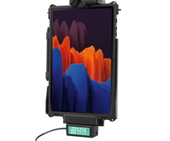RAM-GDS-DOCK-SAM78CPU - Ce support RAM Mounts GDS Tough-Dock (à loquet) est compatible avec les tablettes Samsung Tab S7 FE (SM-T736B), S7+ (12,4" SM-T970), S8+, S9 FE+, S9+ et S10+ équipées d'une coque de protection IntelliSkin Next Gen. Alimenté par un