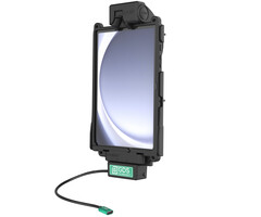 RAM-GDS-DOCK-SAM88CPU - This RAM Mounts GDS Tough-Dock (Latch) holder is suitable for the Samsung Tab A9+ in an IntelliSkin Next Gen protective case. The holder is powered by a USB-C connection and charges the device in the dock. To mount the device, plac