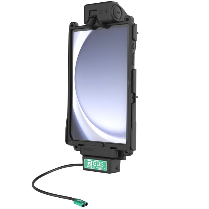 RAM-GDS-DOCK-SAM88CPU - Questo supporto RAM Mounts GDS Tough-Dock (Latch) è adatto per il Samsung Tab A9+ in una custodia protettiva IntelliSkin Next Gen. Il supporto è alimentato da una connessione USB-C e carica il dispositivo nel dock. Per montare il d