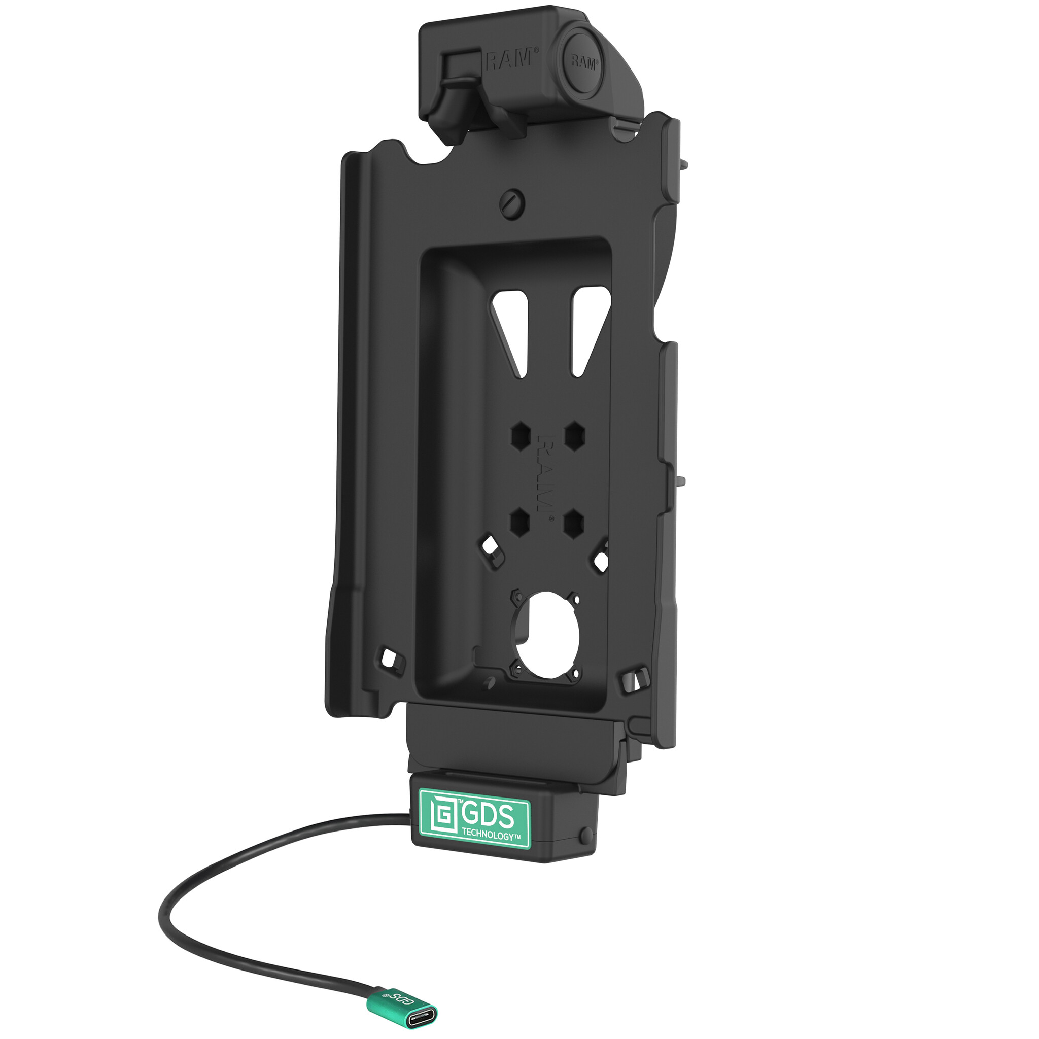 RAM-GDS-DOCK-SAM88CPU - This RAM Mounts GDS Tough-Dock (Latch) holder is suitable for the Samsung Tab A9+ in an IntelliSkin Next Gen protective case. The holder is powered by a USB-C connection and charges the device in the dock. To mount the device, plac