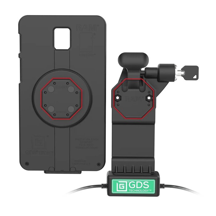 RAM MOUNT RAM-GDS-DOCKLL-U1CDU Montaggi RAM Dock di ricarica GDS Uni-Conn - Chiavicca a chiave (sinistra) - Pattern AMPS a 2 fori - Connettore USB-C & USB-A - Set di vite