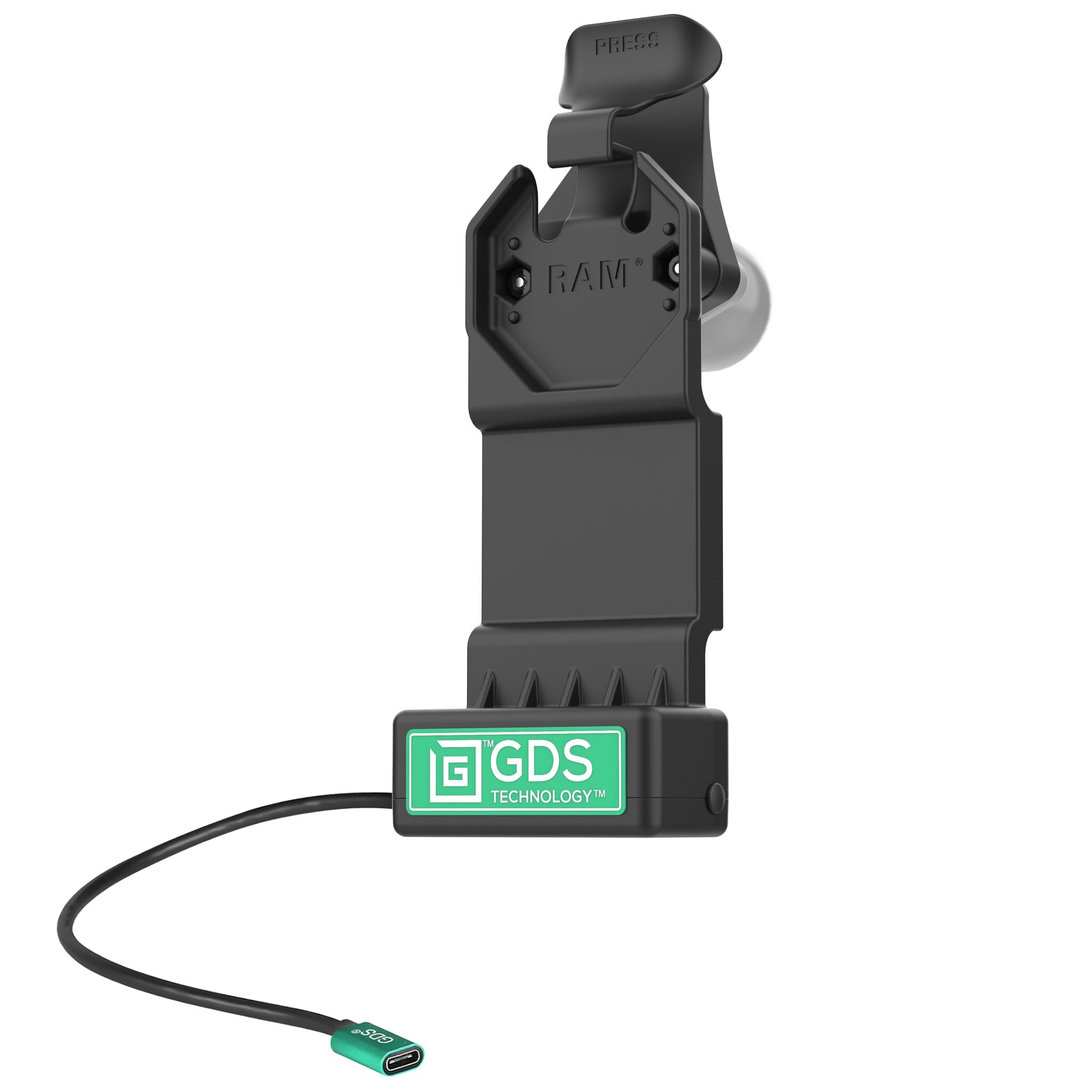 RAM MOUNT RAM-GDS-DOCKL-V12-U1CPHU Montaggi RAM GDS Uni-Conn Dock di ricarica a molla con Schl³sselverriegelung - Pattern AMPS a 2 fori - Connettore USB-C - Pin Pogo riscaldati - Set di vite