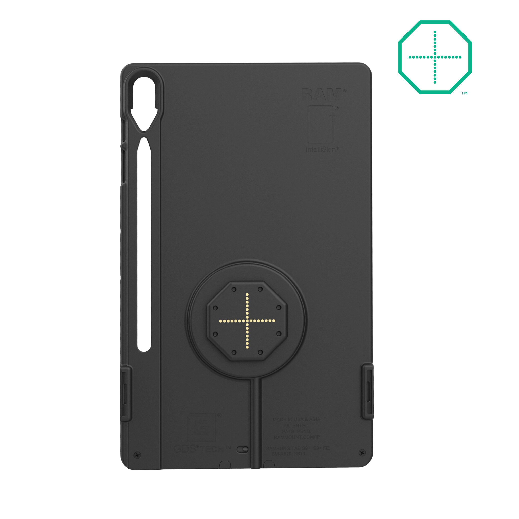RAM MOUNT RAM-GDS-SKIN-SAM96-TCB RAM-mount IntellýSkin Thin-case voor Samsung Galaxy Tab S9 FE+/S9+/S10+ - Achterste pogo-pads, externe USB-C, GDS-TECHNOLOGIE