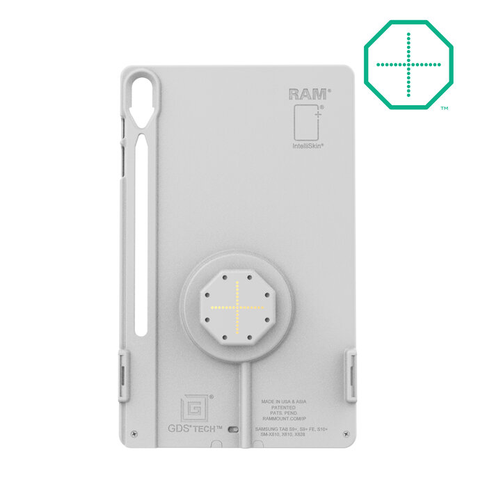 RAM MOUNT RAM-GDS-SKIN-SAM96-TCB-GRY Montaje de RAM IntellýSkin Thin-Case para Samsung Galaxy Tab S9 FE+/S9+/S10+ - Pogo-pads traseros, USB-C externo, tecnologÝa GDS, gris claro