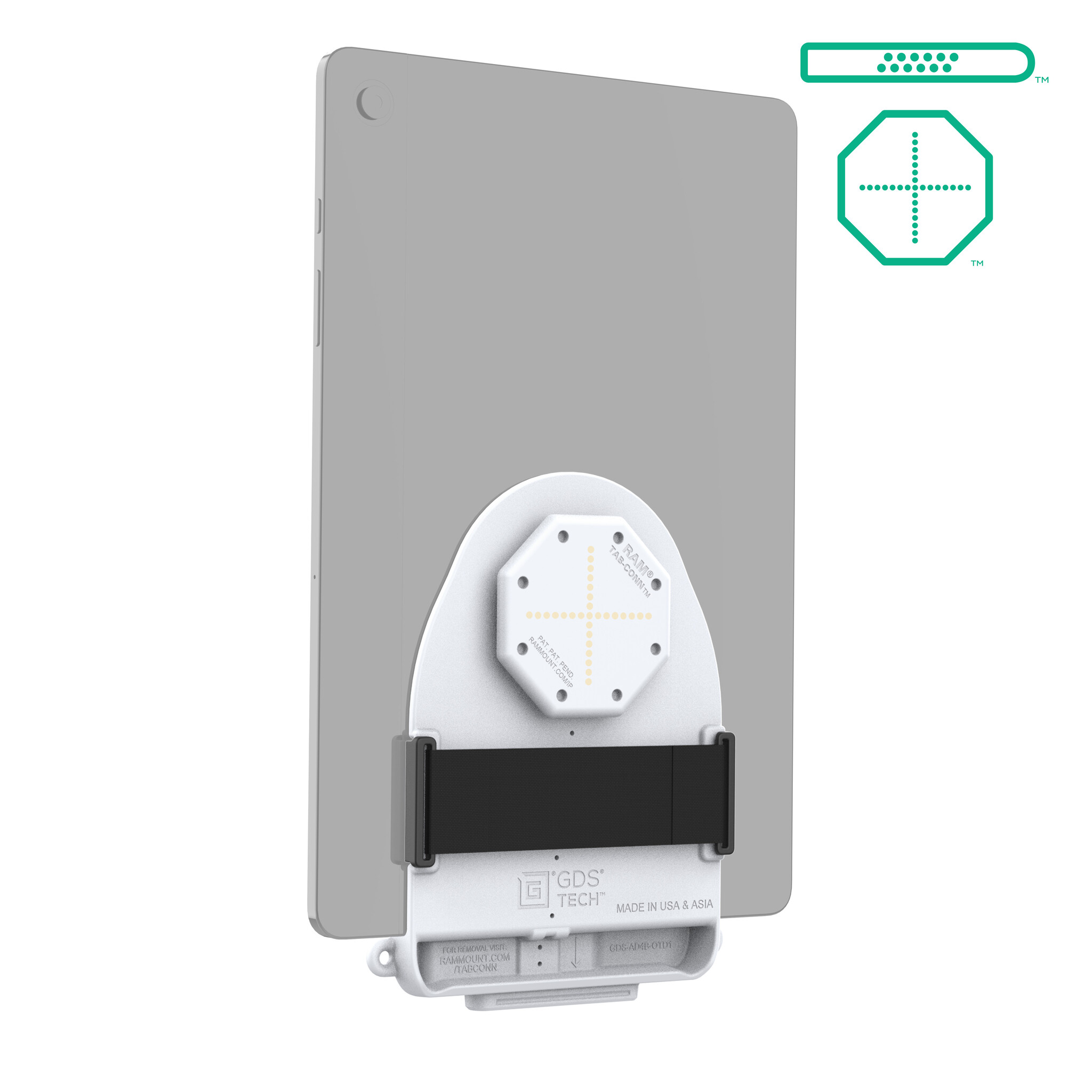 RAM MOUNT RAM-GDS-TABC-B1DB-GRY Montage de RAM GDS Tab-Conn pour tablettes sans bo¯tier - Forme en D et coussinets arriÞre - Gris clair