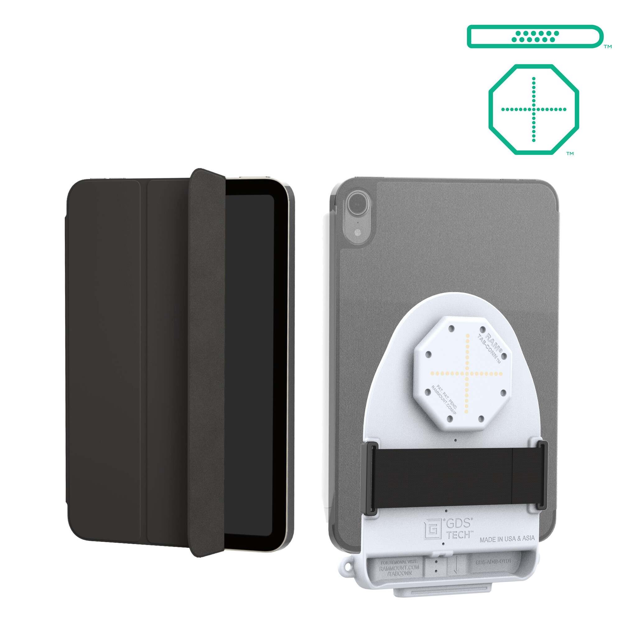 RAM MOUNT RAM-GDS-TABC-F1DB-GRY Fixations de RAM sur GDS Tab-Conn pour bo¯tiers de style folio - Forme D et coussinets Pogo arriÞre - Gris clair