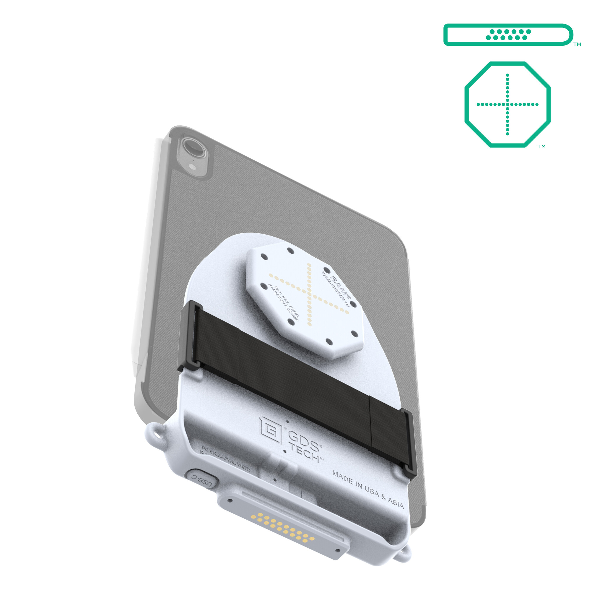 RAM MOUNT RAM-GDS-TABC-F1DB-GRY Fixations de RAM sur GDS Tab-Conn pour bo¯tiers de style folio - Forme D et coussinets Pogo arriÞre - Gris clair