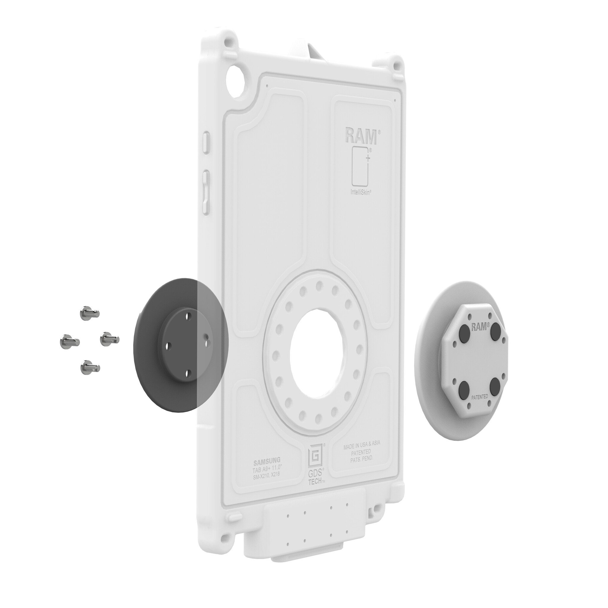 RAM MOUNT RAM-GDS-U1U-GRY Montage de RAM Adaptateur GDS Uni-Conn pour manchons de protection IntelliSkin - Jeu de vis - Gris