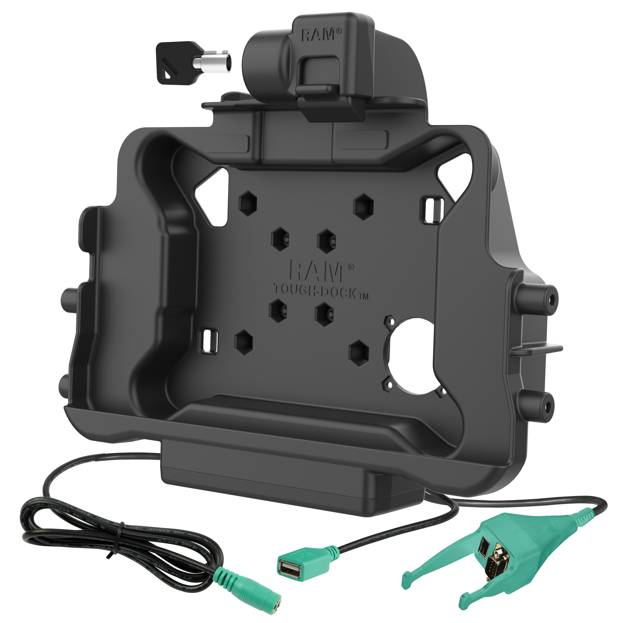 RAM MOUNT RAM-HOL-HON11PD2-DB9KLU RAM monteert Form-Fit Houder (sleutelvergrendeling) voor Honeywell ScanPal EDA10A Tablet in OEM beschermingskas - 5,5mm DC & dubbele USB-A/DB-Sub-Anschluss