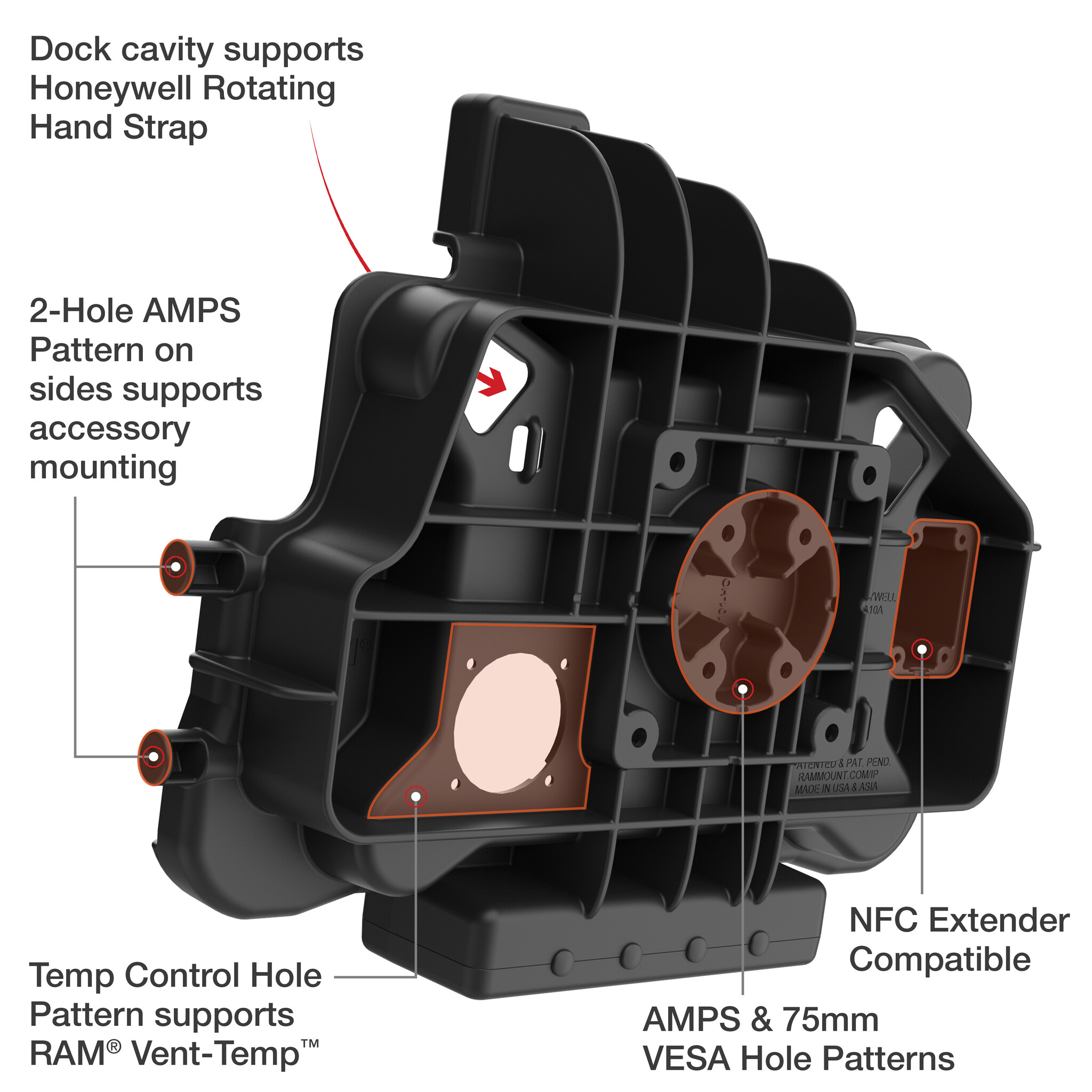 RAM MOUNT RAM-HOL-HON11PD2-DB9KLU RAM Mounts Form-Fit Holder (key-locking) for Honeywell ScanPal EDA10A Tablet in OEM Protective Boot - 5.5mm DC & Dual USB-A/DB-Sub-Anschluss