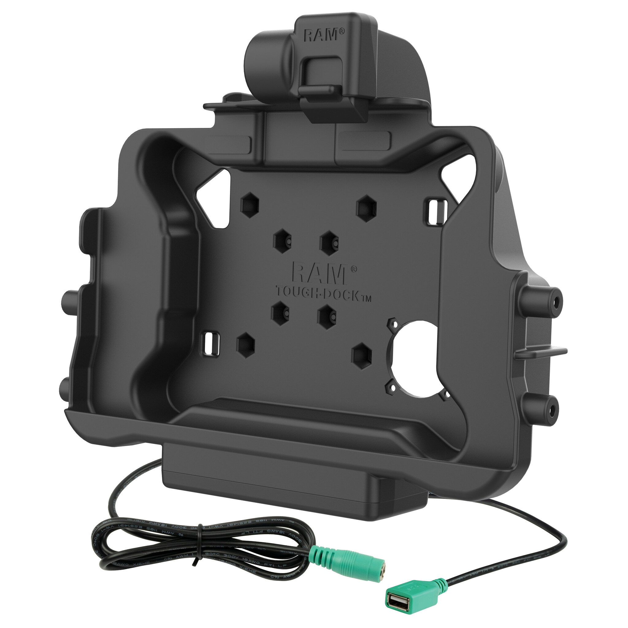 RAM MOUNT RAM-HOL-HON11PDU RAM monta un soporte de ajuste (pestillo) para tableta Honeywell ScanPal EDA10A en el maletero protector OEM - conector DC y USB-A de 5,5 mm