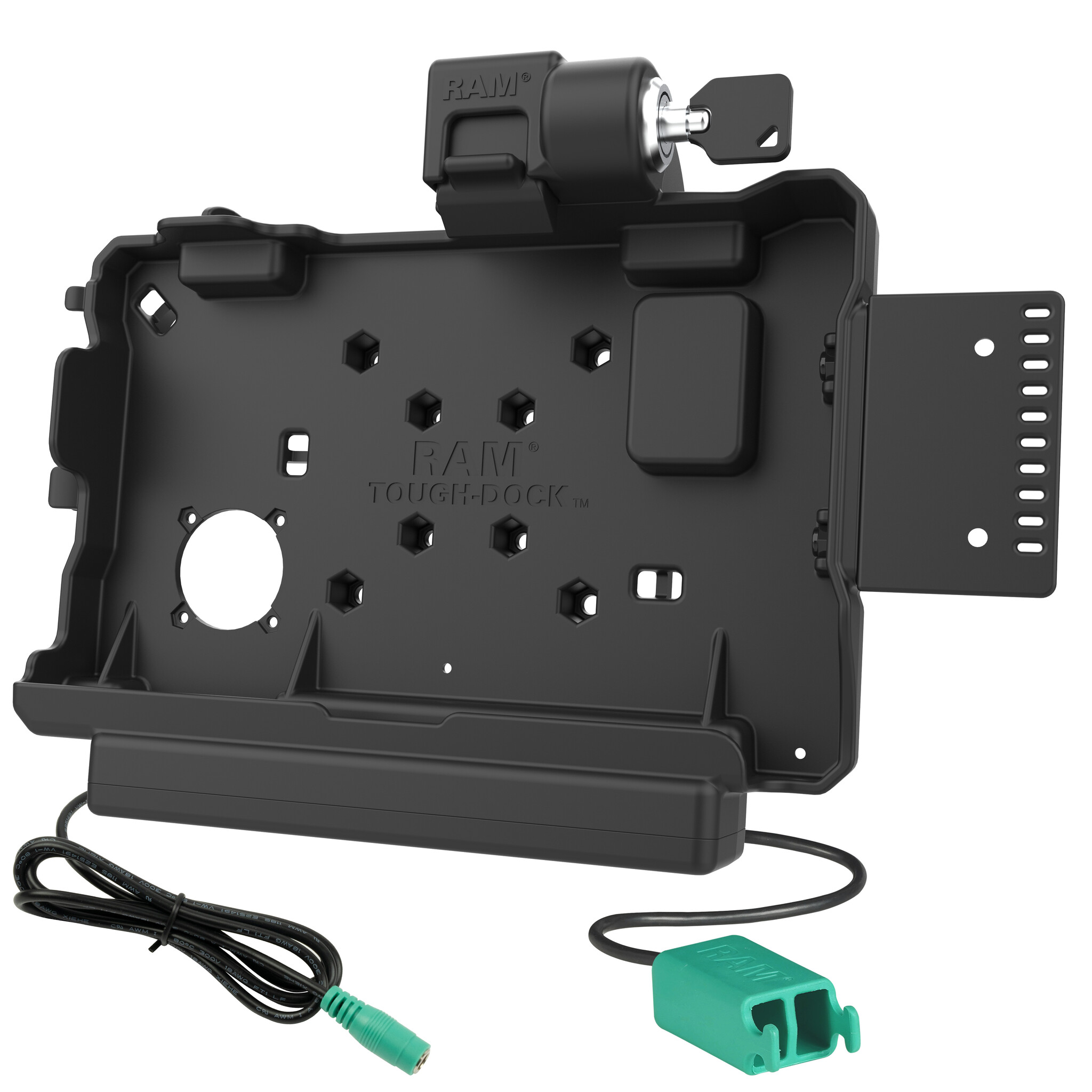 RAM MOUNT RAM-HOL-GE5PD2KLU RAM Mounts Form-Fit Holder (Key-Locking) for Getac ZX80 Rugged Tablet - 5.5mm DC & Dual USB-A Connector