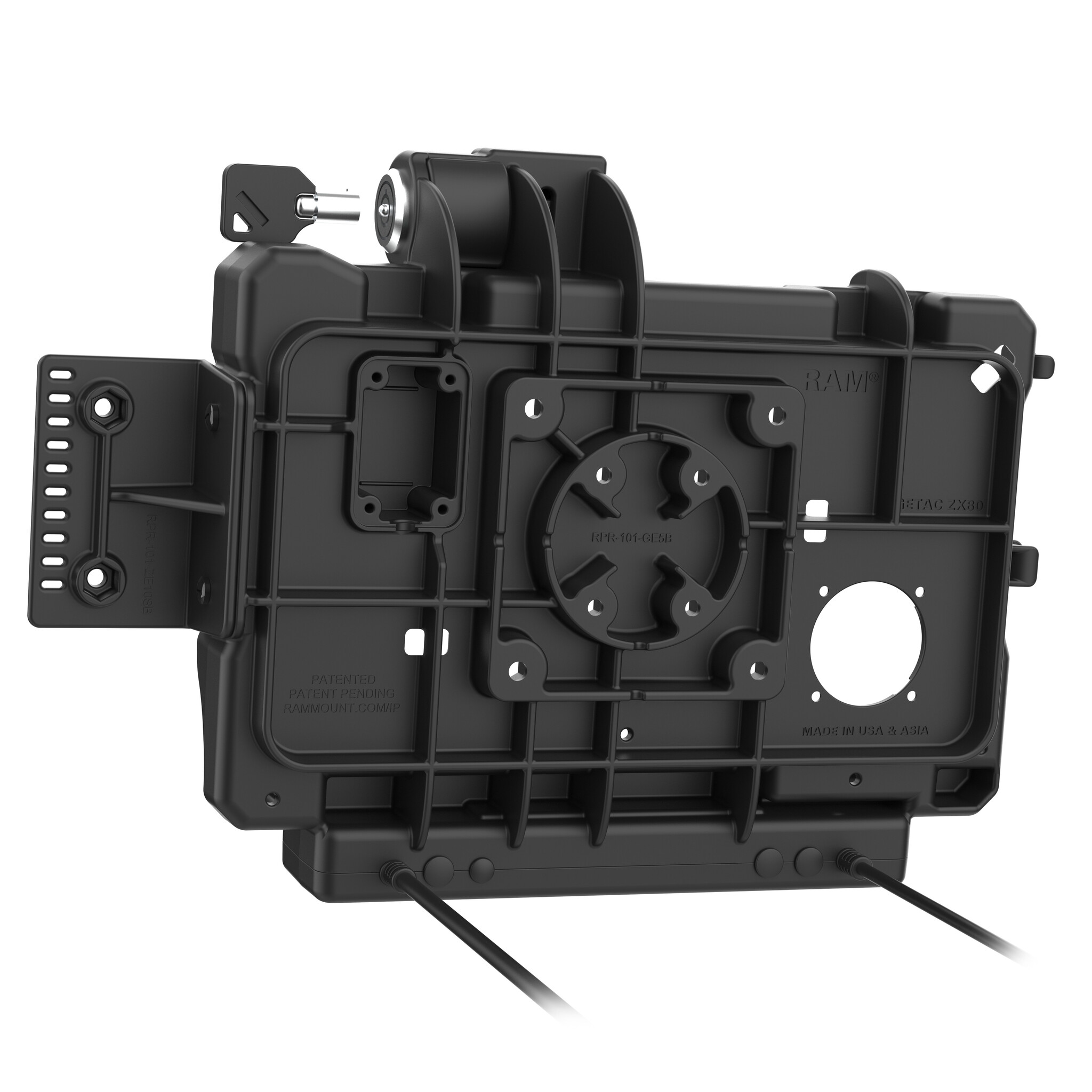 RAM MOUNT RAM-HOL-GE5PD2KLU RAM Mounts Form-Fit Holder (Key-Locking) for Getac ZX80 Rugged Tablet - 5.5mm DC & Dual USB-A Connector