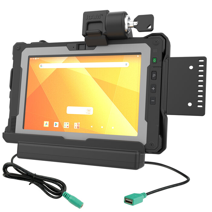 RAM MOUNT RAM-HOL-GE5PDKLU RAM Mounts Form-Fit Holder (Key-Locking) for Getac ZX80 Rugged Tablet - 5.5mm DC & USB-A Connector
