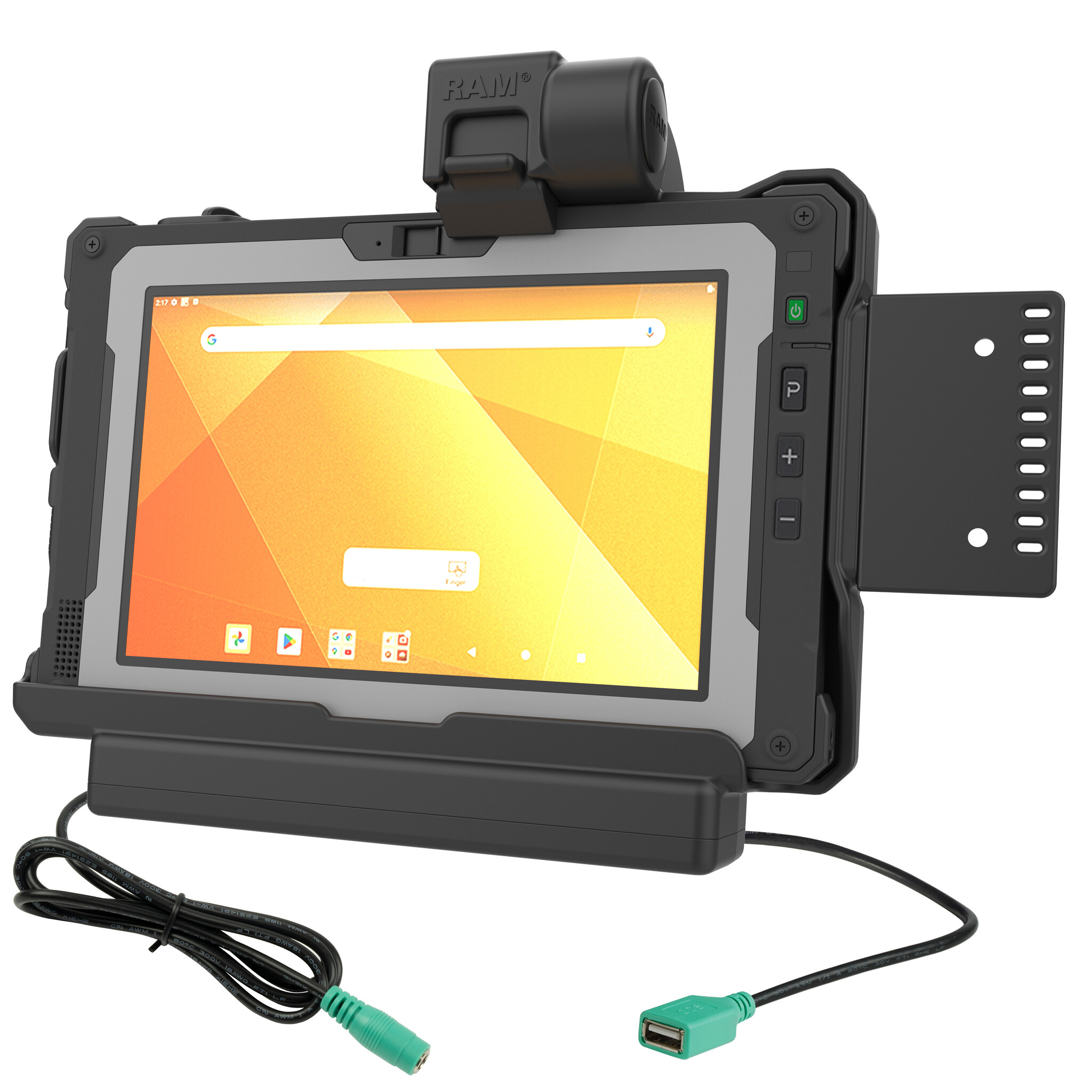 RAM MOUNT RAM-HOL-GE5PDU RAM Mounts Form-Fit Holder (Latch) for Getac ZX80 Rugged Tablet - 5.5mm DC & USB-A Connector