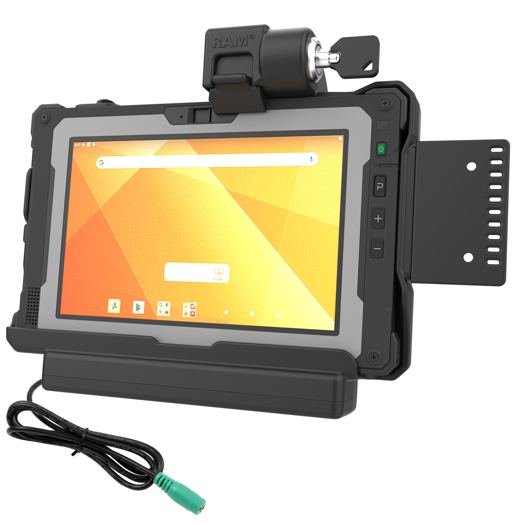 RAM MOUNT RAM-HOL-GE5PKLU RAM Mounts Form-Fit Holder (Key-Locking) for Getac ZX80 Rugged Tablet - 5.5mm DC Power Supply