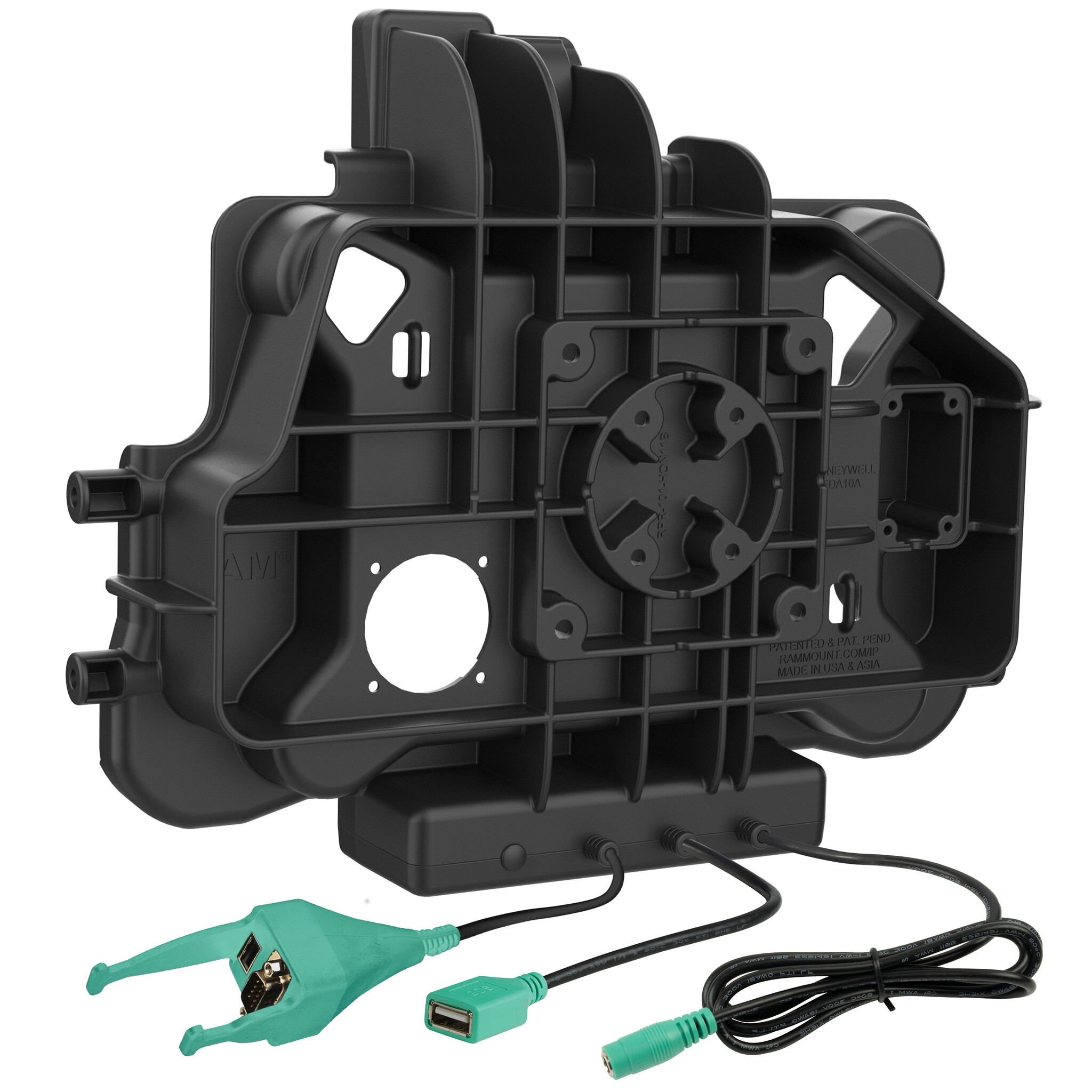 RAM MOUNT RAM-HOL-HON11PD2-DB9U RAM Mounts Form-Fit Holder (Latch) for Honeywell ScanPal EDA10A Tablet in OEM Protective Boot - 5.5mm DC & Dual USB-A/DB-Sub Connector