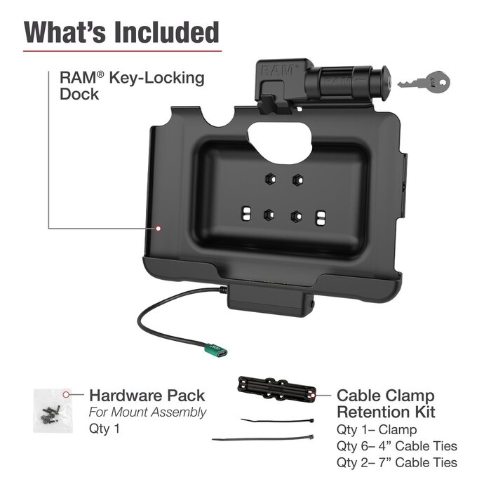 RAM MOUNT RAM-HOL-SAM57CPKLU RAM Mounts Form-Fit Holder (Key-Locking) for Samsung Tab Active Pro & Active4 Pro - in OEM/RAM Sleeve - USB-C Power Supply